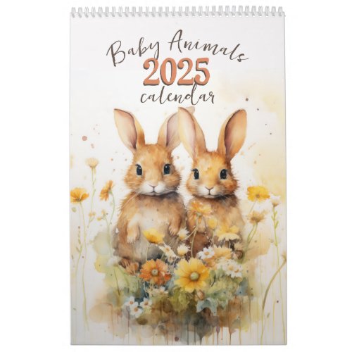 Watercolor Baby Animals 2025 Calendar