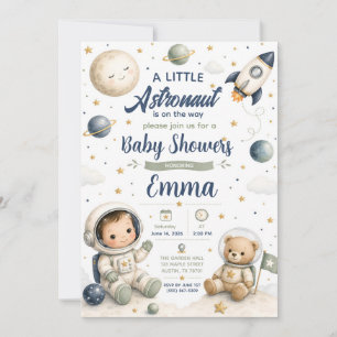 Watercolor Baby Astronaut Baby Shower Invitation 
