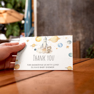 Watercolor Baby Astronaut Space Baby Shower Thank Card