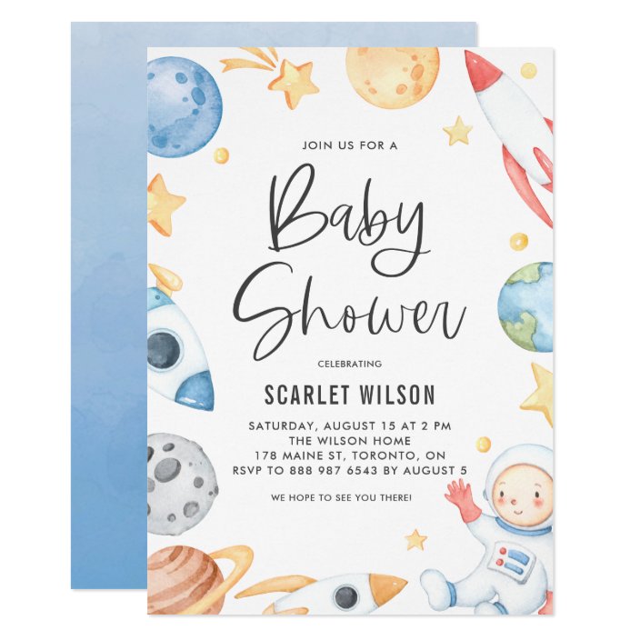 space themed baby shower invitations