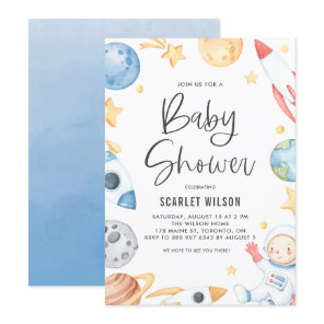 Watercolor Baby Astronaut Space Theme Baby Shower Invitation