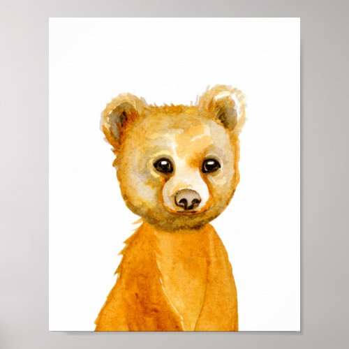 Watercolor Baby Bear Cub Nursery Child Woodland Poster