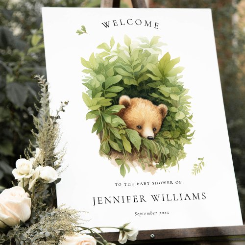 Watercolor Baby Bear Greenery Welcome Sign