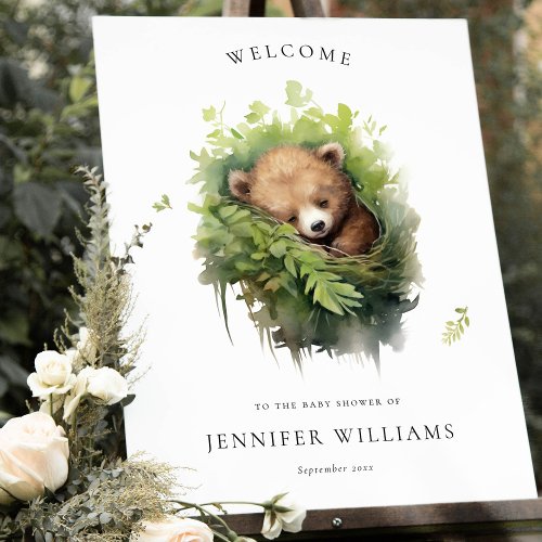 Watercolor Baby Bear Greenery Welcome Sign