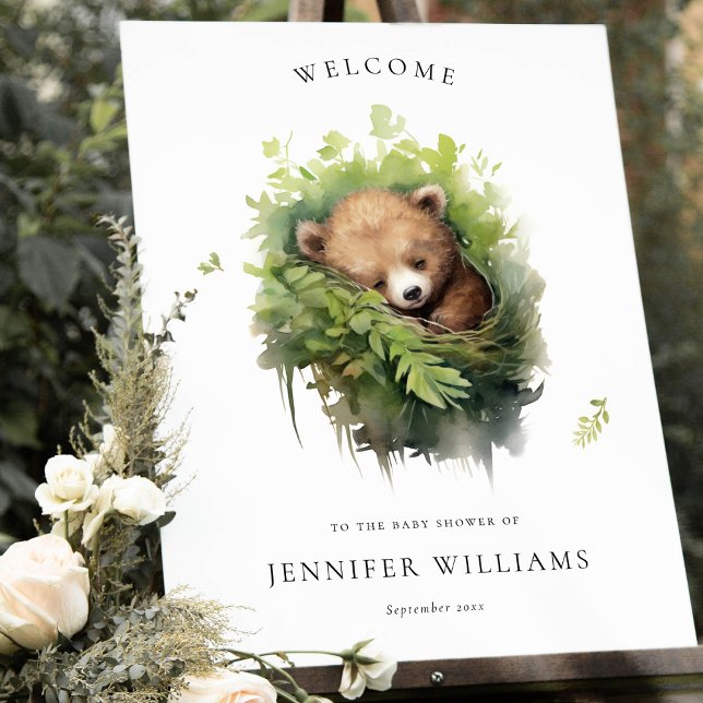 Watercolor Baby Bear Greenery Welcome Sign (Creator Uploaded)