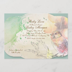 Watercolor Baby Bird Baby Shower Invitation