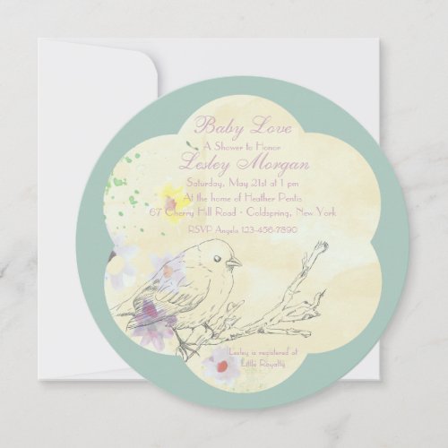 Watercolor Baby Bird PK Baby Shower Invitation