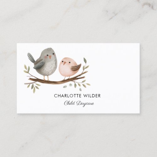 Watercolor Baby Birds Child Daycare Business Card