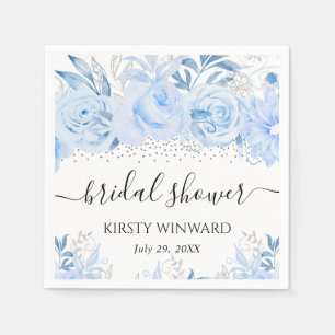 Watercolor Baby Blue Winter Flowers Bridal Shower Napkins
