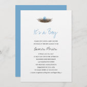Watercolor Baby Boy Bird's Nest Baby Shower Invitation (Front/Back)