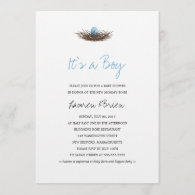 Watercolor Baby Boy Bird's Nest Baby Shower Invitation