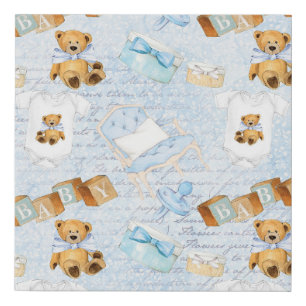 WATERCOLOR BABY BOY BLUE TEDDY BEARS BOWS CHAIRS FAUX CANVAS PRINT