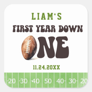 Watercolor Baby Boy Football First Year Down Square Sticker