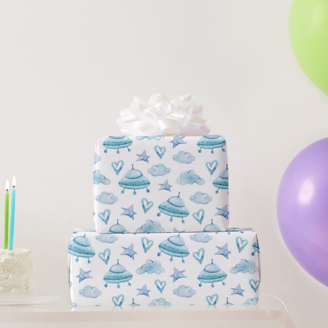 Watercolor Baby Boy Pattern Babyshower  Wrapping Paper (Party Gifts)