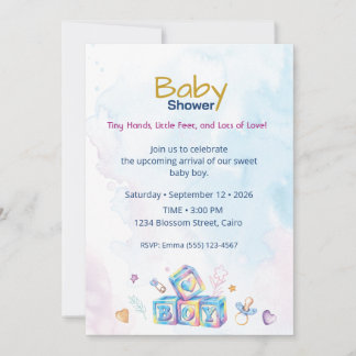 Watercolor Baby Boy Shower Invitation – Cute Baby