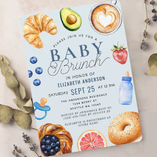 Watercolor Baby Brunch Boy Baby Shower Invitation