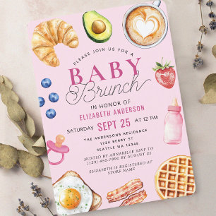 Watercolor Baby Brunch Girl Baby Shower Invitation