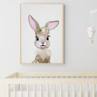Watercolor Baby Bunny Cub Nursery Floral Woodland
