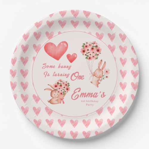 Watercolor baby Bunny first birthday party Paper Plates