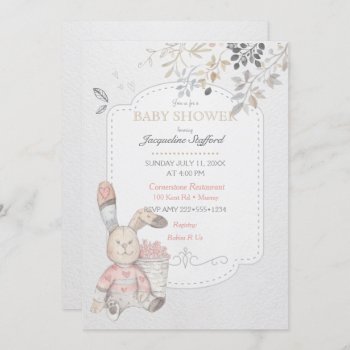Watercolor Baby Bunny Gender Neutral Invitation by HydrangeaBlue at Zazzle