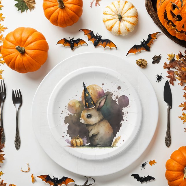 Watercolor Baby Bunny Halloween Paper Plates (Creator Uploaded)