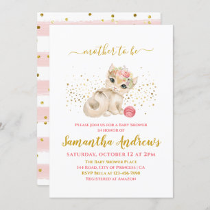 Watercolor Baby Cat and Flowers Baby Shower Invitation