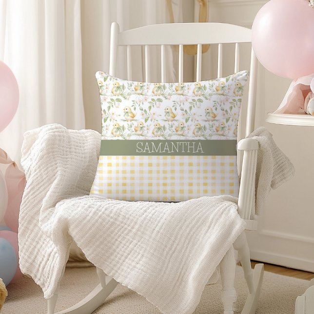 Watercolor Baby Chicks Yellow Plaid Throw Pillow (Creator Uploaded)