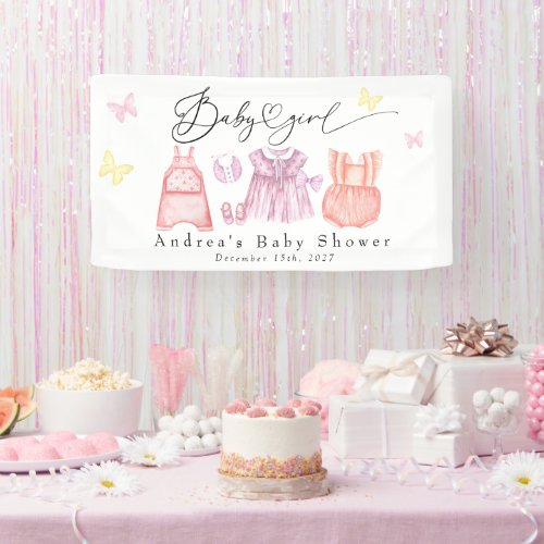 Watercolor Baby Clothes  Its A Girl Baby Shower  Banner