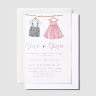 Watercolor Baby Clothes Spanish Gender Reveal Vellum Invitations