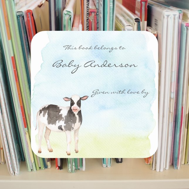 Watercolor Baby cow calf baby shower bookplate (Creator Uploaded)