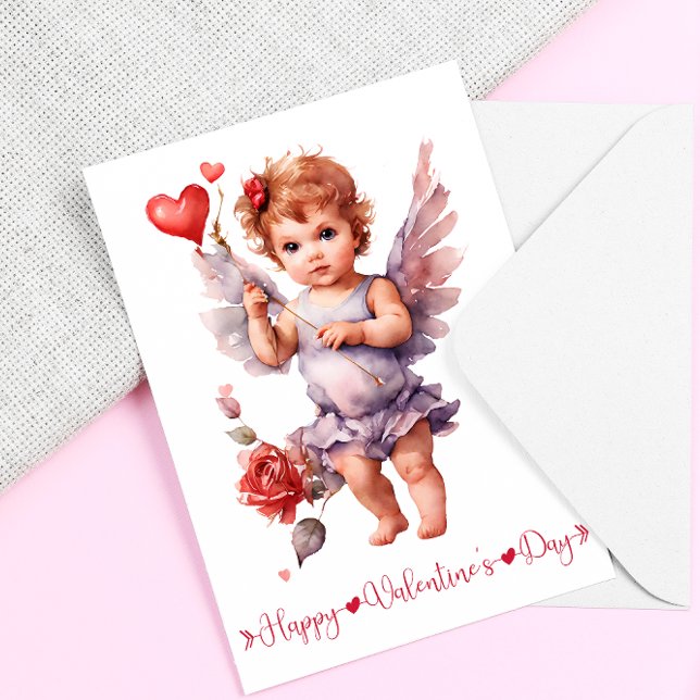 Watercolor baby Cupid Happy Valentines Day  Holiday Card (Creator Uploaded)