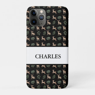 Watercolor Baby Deer and Leaves Pattern Name iPhone 11 Pro Case