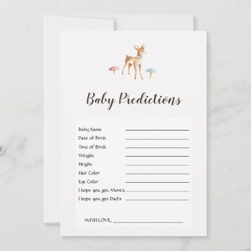 Watercolor Baby Deer Baby Shower Predictions Game