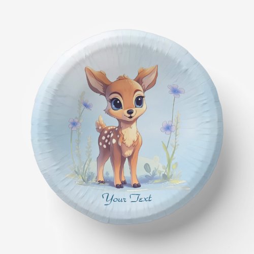 Watercolor Baby Deer Blue Flowers Paper Bowl