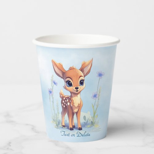 Watercolor Baby Deer Blue Flowers Paper Cups