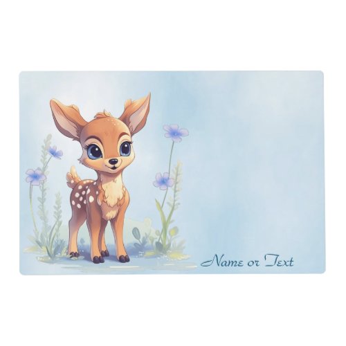 Watercolor Baby Deer Blue Flowers Placemat