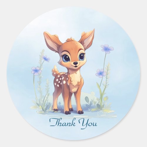 Watercolor Baby Deer Blue Flowers Sticker