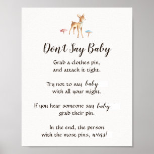 Watercolor Baby Deer "Don't Say Baby" Shower Game Poster
