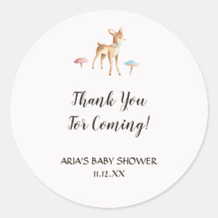 Watercolor Baby Deer Mushrooms Baby Shower Favor Classic Round Sticker