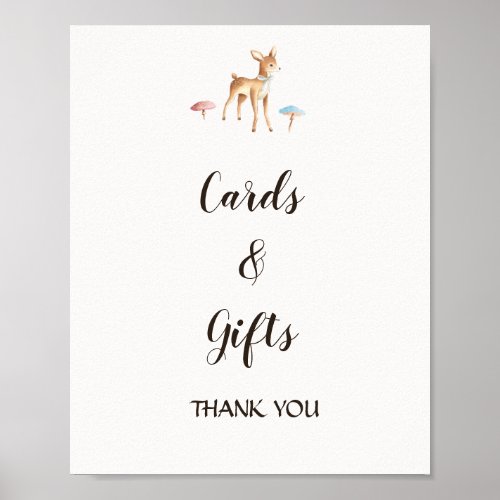 Watercolor Baby Deer Mushrooms Cards  Gifts Sign