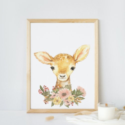 Watercolor Baby Deer Nursery Poster