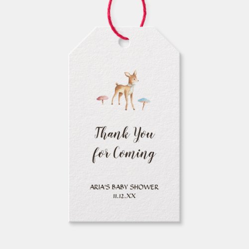 Watercolor Baby Deer on White Baby Shower Gift Tags