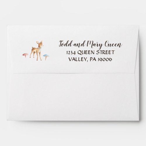 Watercolor Baby Deer on White Shower Invitation Envelope
