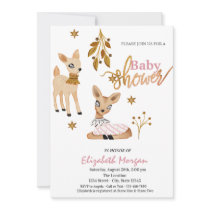 Watercolor Baby Deer Pink Baby Shower Invitation