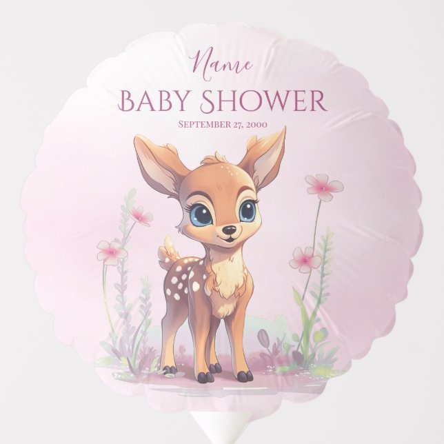 Watercolor Baby Deer Pink Flowers Balloon (Front)