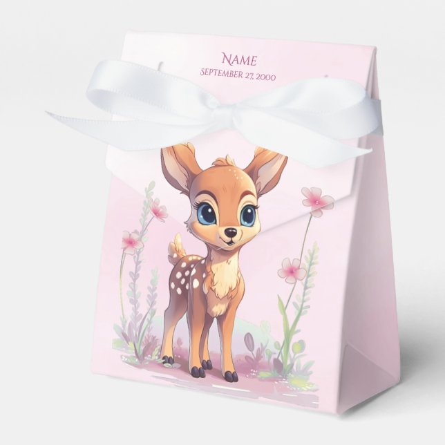 Watercolor Baby Deer Pink Flowers Favor Box (Front Side)