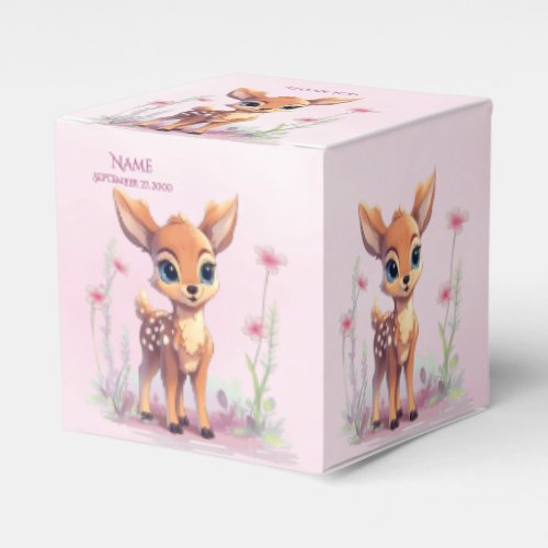 Watercolor Baby Deer Pink Flowers Favor Box