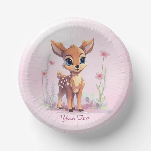 Watercolor Baby Deer Pink Flowers Paper Bowl