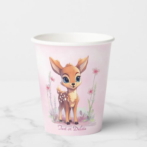 Watercolor Baby Deer Pink Flowers Paper Cups