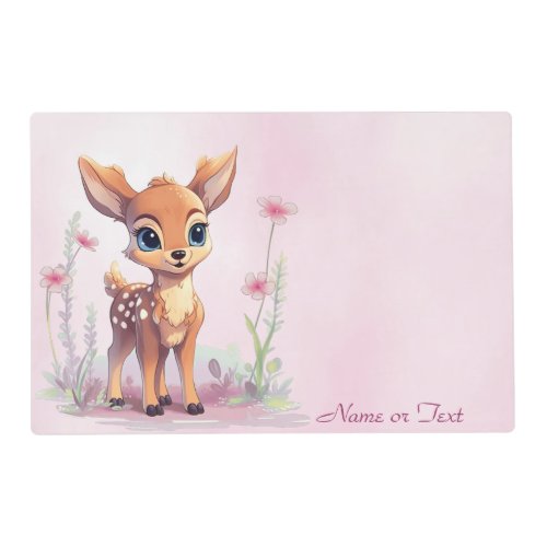 Watercolor Baby Deer Pink Flowers Placemat
